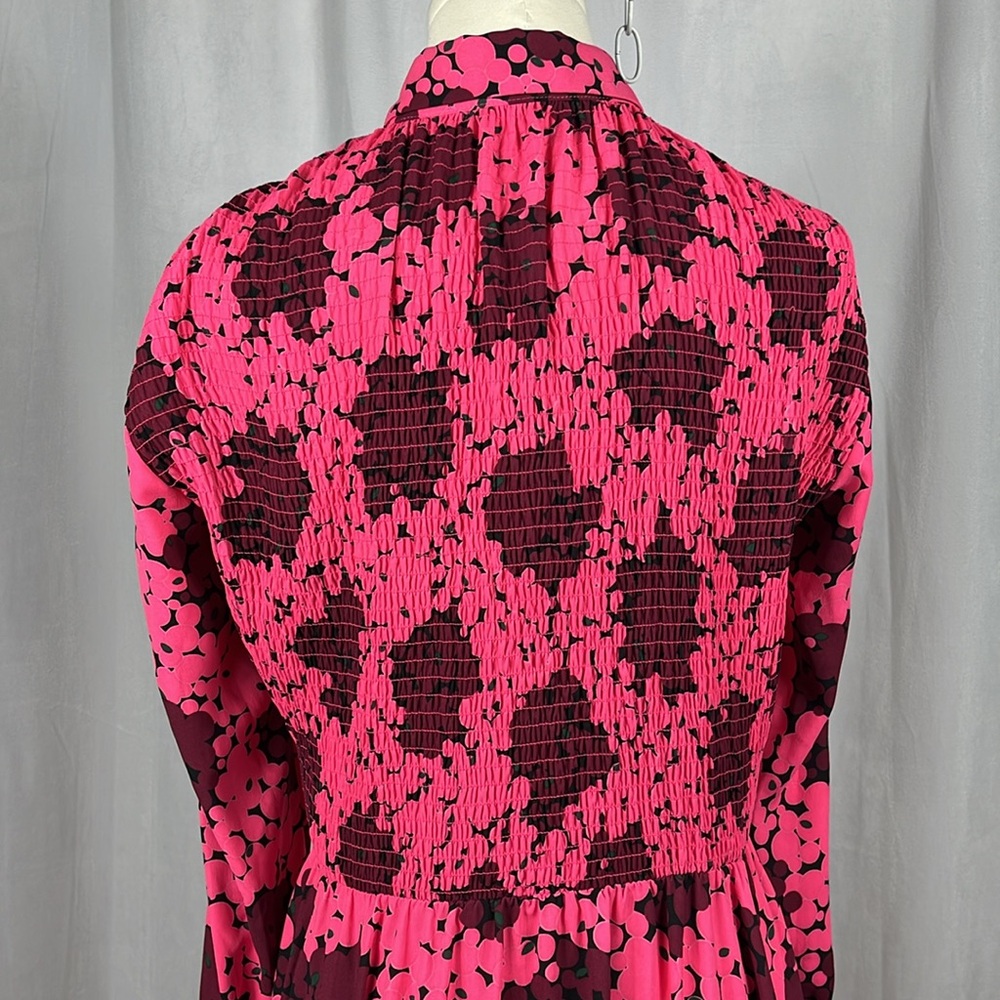Kate Spade New York Bubble Dot Smocked Dress in Rhubarb Jam. - Picture 9 of 16